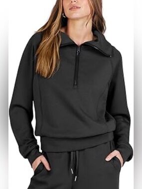NWT UVN Black 1/4 Zip Pullover in Easy Care Polyester Spandex -Size Medium